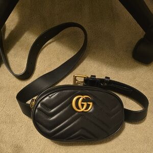 Gucci Black Leather Belt Bag with Gold Logo